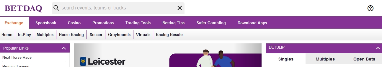 Верхний баннер сайта BETDAQ Exchange
